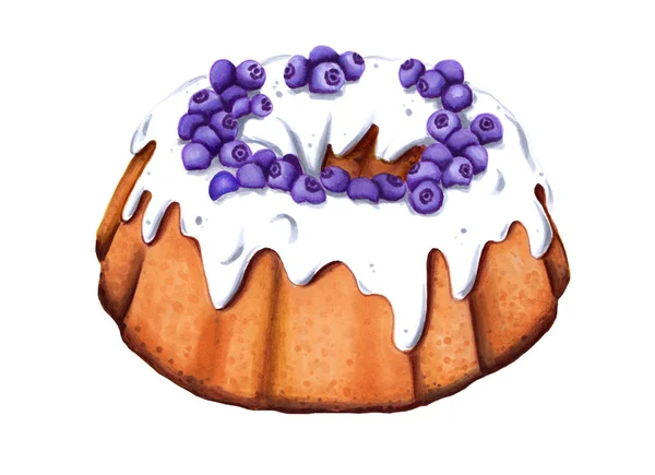 Påskkaka med blåbär och vit glasyr på en vit bakgrund. En del av den ortodoxa semestern. Läcker tårta. — Stockfoto