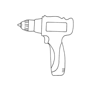 Beyaz arkaplanda basit simge siyah matkap. Vektör mühendisliği çizimi. Düz çizgi vektör simgesi.