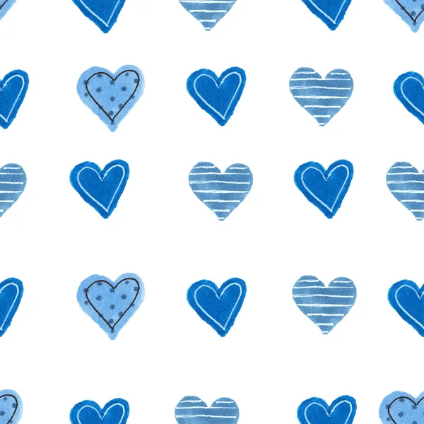 Niedlichen Doodle-Stil Herzen nahtlose Muster. Valentinstag handgeschriebenen Hintergrund. Marker zeichnete verschiedene Herzformen und Silhouetten. Handzeichnung Ornament. — Stockfoto