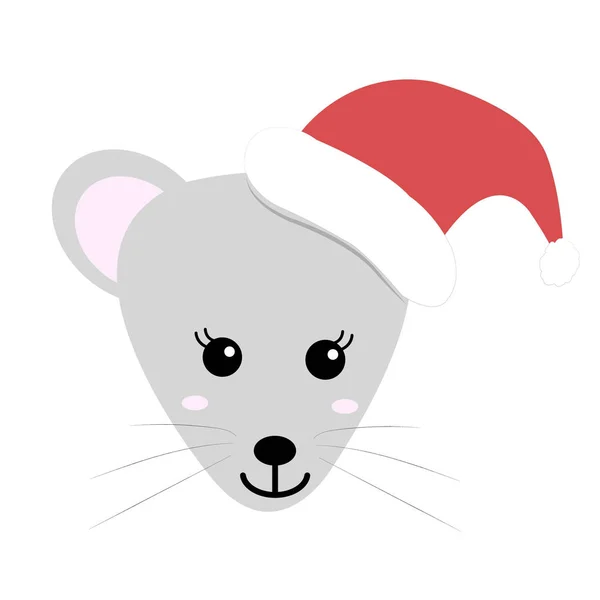 戴着红色圣诞老人帽的卡通小老鼠或小老鼠。 为了圣诞快乐和新年贺卡。 2020年鼠年圣诞。 矢量幻象. — 图库矢量图片