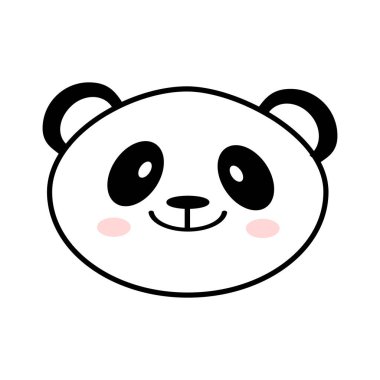 Güzel el çizimi, gülümseyen panda. Çizgi film hayvanat bahçesi. Vektör çizimi. Çocuk ürünlerinin İskandinav tarzında dizaynı için hayvanlar.