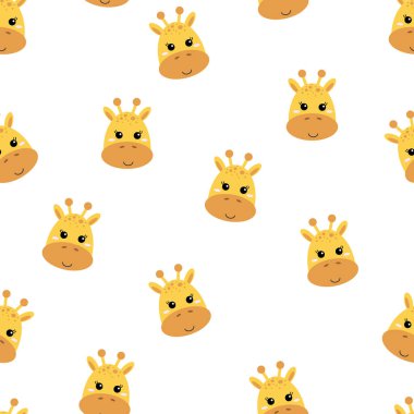 Gülümseyen bir zürafanın kusursuz çizimi. Çizgi film hayvanat bahçesi. Vektör çizimi. Çocuk ürünlerinin İskandinav tarzında dizaynı için hayvanlar.