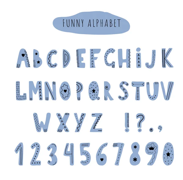 Alfabeto inglês azul em estilo escandinavo sobre fundo branco. Cartas bonitos para o seu projeto . — Vetor de Stock