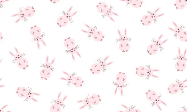 复活节快乐兔子。 白色背景上一只可爱的粉红兔子的无缝图案矢量插画问候语，带有丑闻式的邀请函. — 图库矢量图片