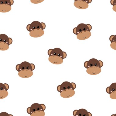 Sevimli el çizilmiş gülen maymunun kusursuz deseni. Çizgi film hayvanat bahçesi. Vektör çizimi. Çocuk ürünlerinin İskandinav tarzında dizaynı için hayvanlar.