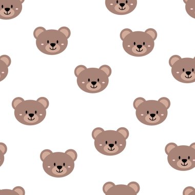 Sevimli el çizilmiş gülen ayının kusursuz deseni. Çizgi film hayvanat bahçesi. Vektör çizimi. Çocuk ürünlerinin İskandinav tarzında dizaynı için hayvanlar.