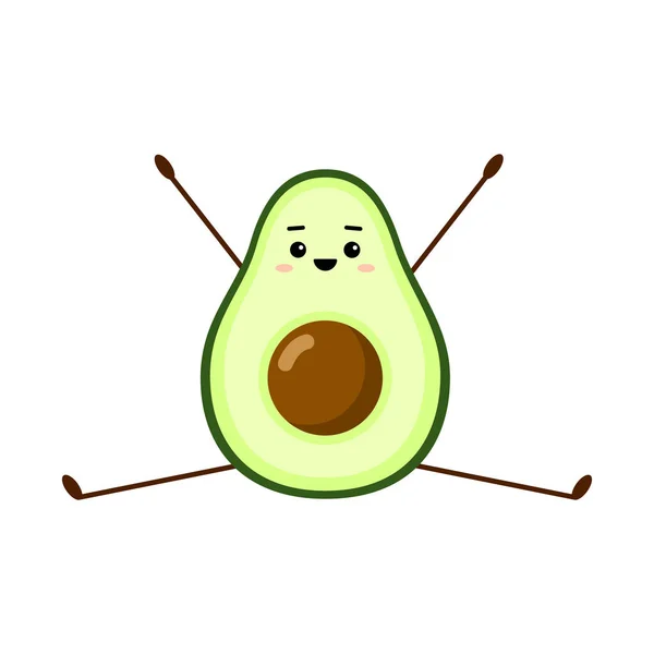 Avocado Yoga. Avocado-Charakter-Design auf weißem Hintergrund. Yoga für Schwangere. Morgengymnastik für Kinder. niedliche Illustration für Grußkarten, Aufkleber, Stoffe, Webseiten und Drucke. — Stockvektor