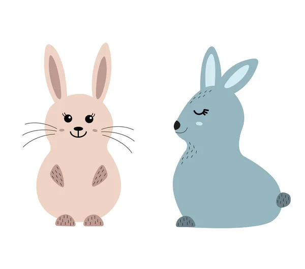 Mutlu Paskalyalar Tavşanı. Tebrik kartı için beyaz arkaplan vektör illüstrasyonunda sevimli renkli tavşanların kümesi, İskandinav tarzında davet. — Stok Vektör