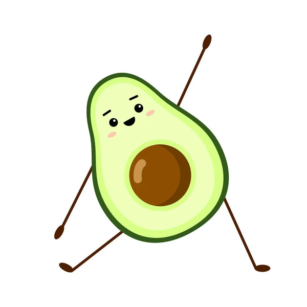 Avocado Yoga. Avocado-Charakter-Design auf weißem Hintergrund. Yoga für Schwangere. Morgengymnastik für Kinder. niedliche Illustration für Grußkarten, Aufkleber, Stoffe, Webseiten und Drucke. — Stockvektor