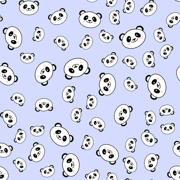 Naadloos patroon van schattige hand getekend lachende panda op een blauwe achtergrond. Een tekenfilm dierentuin. Vector illustratie. Dier voor het ontwerpen van producten voor kinderen in Scandinavische stijl. — Stockvector