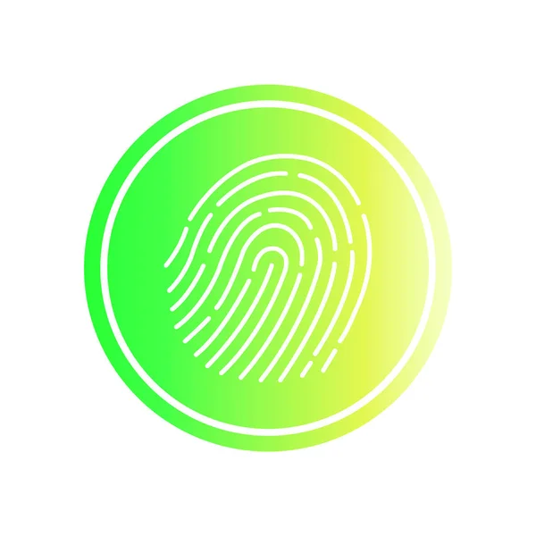 Abstract thin line touch id logo. Concept of identification sign like fingermark labyrinth. Flat simple fashion logo. Graphic design of the art app in a circle with gradient neon fill.