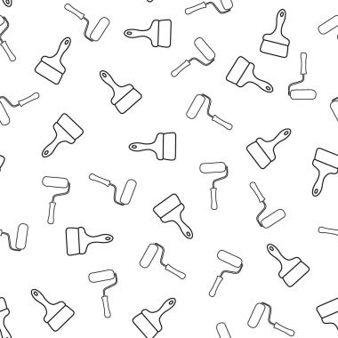 Roller and brush icons. Vector seamless pattern with hand drawn isolated construction materials on white color. Pattern on the theme of building. Background for use in design, packing, fabric