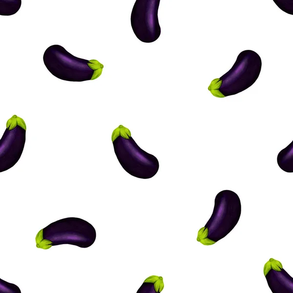 Patrón sin costuras de acuarela realista ilustración de berenjena púrpura aislada sobre fondo blanco. Icono de comida orgánica. Comida sana y vegetariana . —  Fotos de Stock