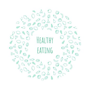 Organik, sağlıklı ve vejetaryen gıda ambalajları için vektör tasarımı ögeleri ve arka planları- vejetaryen ürünler, dükkanlar ve kopyalama alanı olan web siteleri için yeşil etiketler ve amblemler