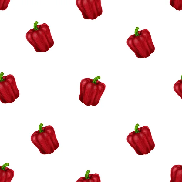 Seamless pattern of realistic watercolor illustration of Bulgarian pepper isolated on white background. Organic food icon. Healthy and vegetarian food. — Stock Photo, Image