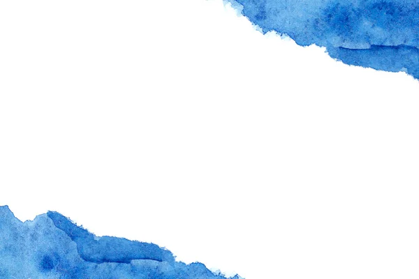 Blue watercolor abstract background. Beautiful spreading paint on white watercolor paper. Hand painting. Picture for desktop, design or greeting card. — Stock Photo, Image