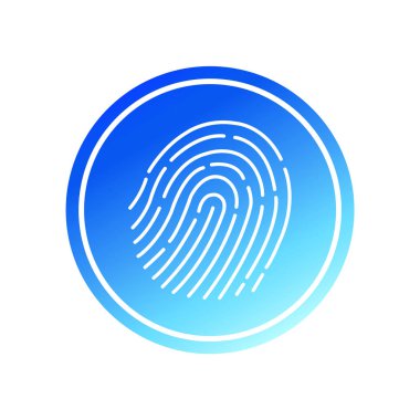 Abstract thin line touch id logo. Concept of identification sign like fingermark labyrinth. Flat simple fashion logo. Graphic design of the art app in a circle with gradient neon fill.
