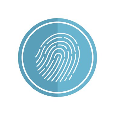 Abstract thin line touch id logo. Concept of identification sign like fingermark labyrinth. Flat simple fashion logo. Graphic design of the art app in a circle with gradient neon fill.