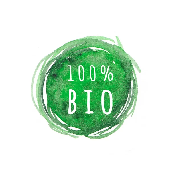Ekologiska etiketter. Grön abstrakt handritad akvarell bakgrund. Naturliga, ekologiska livsmedel eller kosmetiska, bio-, ekodesignelement. — Stockfoto