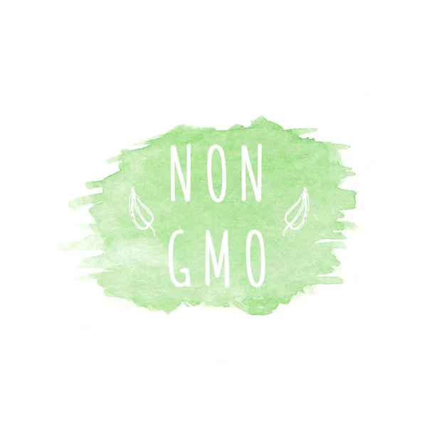 Non GMO. Eco, organic labels. Green abstract hand drawn watercolor background. Natural, organic food or cosmetic, bio, eco design elements. — Stock Photo, Image