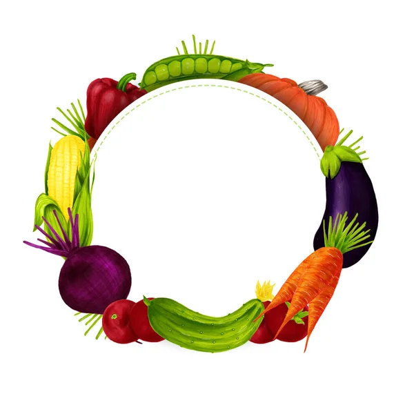 Verduras hechas a mano. Colección de diseño para menú, tiendas de alimentos orgánicos y naturales, embalaje y publicidad. Póster con marco y decoración de bordes. Eco tienda de productos agrícolas. Alimento saludable . —  Fotos de Stock