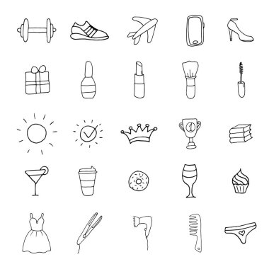 Kozmetikle İlgili Basit Vektör Çizgisi Simgeleri. Ruj, Makyaj Fırçası ve daha pek çok ikon içeriyor. Güzel basit simgeler.