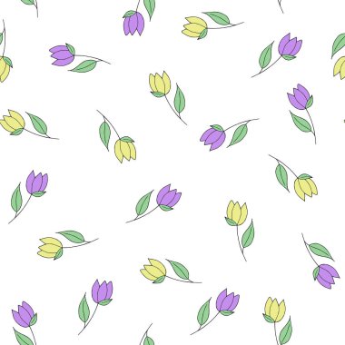 Çiçek ikonu lalesinin kusursuz deseni. Düğün, doğum günü, balon, tişört, not defteri, yastık için el fırçası, tebrik kartı ya da parmak izi. Düz dizayn, ince çizgi biçimi.