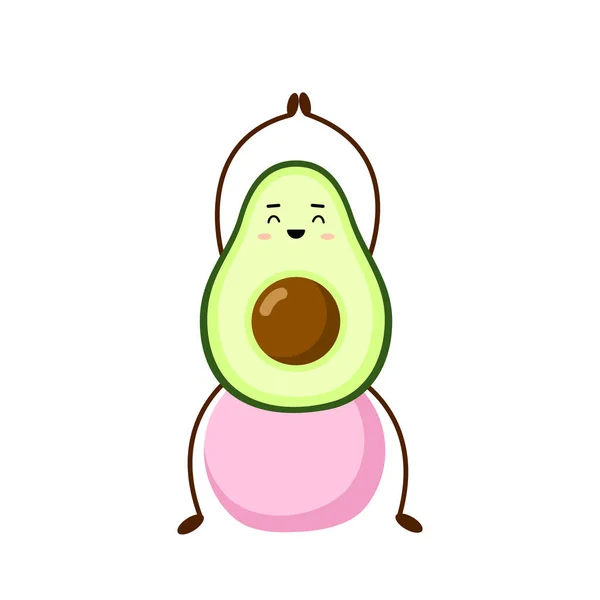 Avocado Yoga mit rosa Fitball. Avocado-Charakter-Design auf weißem Hintergrund. Morgengymnastik oder Yoga für Schwangere. niedliche Illustration für Grußkarten, Aufkleber, Stoffe, Webseiten und Drucke. — Stockvektor