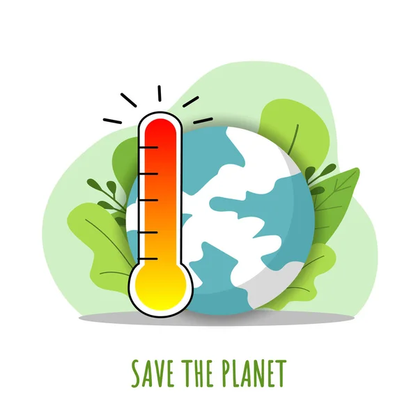 地球温暖化。地球を救え。自然の要素とフラットデザイン生態学の概念。母なる大地の日。緑のエネルギー. — ストックベクタ