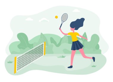 Aktif Sporcu Kız Park 'taki kortta tenis oynuyor.