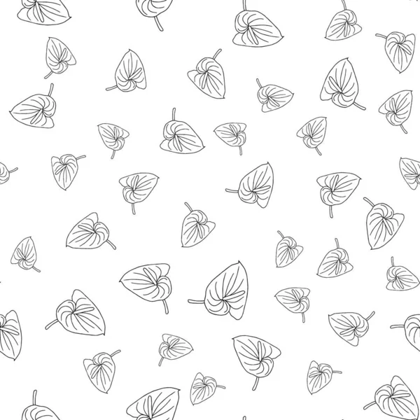 Seamless pattern of doodle flowers. Hand drawn jungle flower anthurium on a white background. Decorative vector exotic tropical element for invitations cards, textile, print and design. Stock Illustration