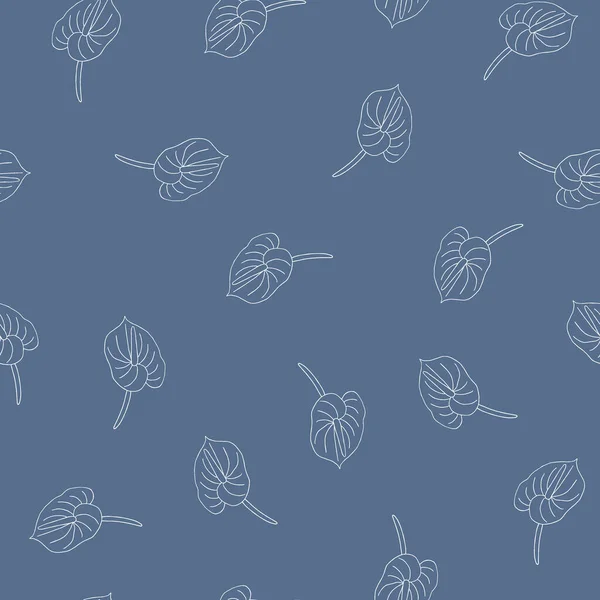 Seamless pattern of doodle flowers. Hand drawn jungle flower anthurium on a blue background. Decorative vector exotic tropical element for invitations cards, textile, print and design. Royalty Free Stock Vectors