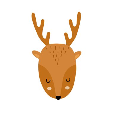 Cute hand drawn sleeping deer. Cartoon zoo. Vector illustration. Animal for the design of childrens products in scandinavian style.