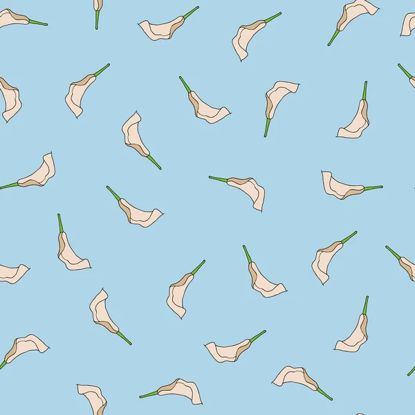 Seamless pattern of doodle flowers. Hand drawn jungle flower anthurium on a blue background. Decorative vector exotic tropical element for invitations cards, textile, print and design. Royalty Free Stock Vectors