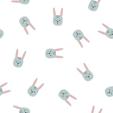 Seamless pattern of cute hand drawn sleeping hare. Cartoon zoo. Vector illustration. Animal for the design of childrens products in scandinavian style. Easter rabbit.