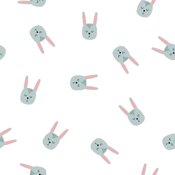 Seamless pattern of cute hand drawn sleeping hare. Cartoon zoo. Vector illustration. Animal for the design of childrens products in scandinavian style. Easter rabbit. — 图库矢量图片
