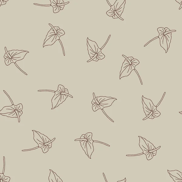Seamless pattern of doodle flowers. Hand drawn jungle flower anthurium on a beige background. Decorative vector exotic tropical element for invitations cards, textile, print and design. Royalty Free Stock Illustrations