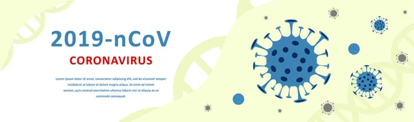 Romanzo Coronavirus 2019-nCoV. Malattia da virus Wuhan, infezione da virus. Banner web con cellule virus Corona. Stile lineare del contorno. Illustrazione vettoriale . — Vettoriale Stock