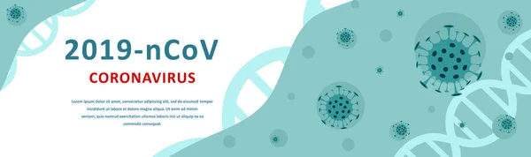 Novel Coronavirus 2019-nCoV. Penyakit virus Wuhan, infeksi virus. Banner web dengan sel Virus Corona. Gaya garis besar Linear. Ilustrasi vektor . - Stok Vektor