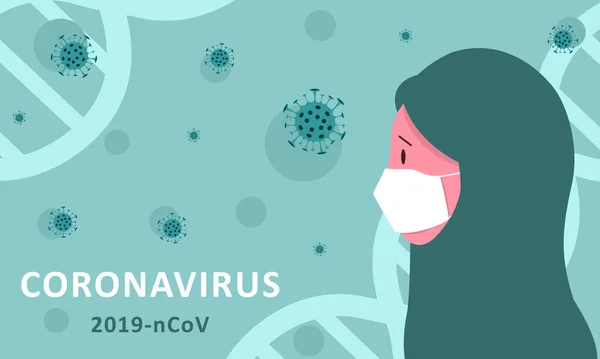 Coronavirus 2019-nCoV. Arabiska kvinna i vit medicinsk ansiktsmask och hijab. Designkoncept för skydd mot en viruspandemi. Platt vektor illustration. — Stock vektor