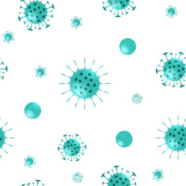 Farklı türde virüsler. Bakteri Biyolojisi Organizmaları Kusursuz Düzen. Yeni Coronavirus 2019-nKoV. Virüs salgınına karşı korunmak için tasarlanmış bir tasarım. Düz vektör illüstrasyonu.