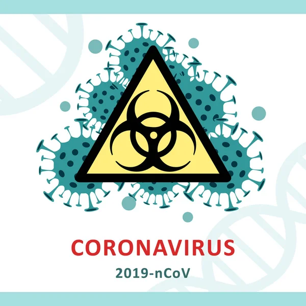 Tecken på biologiska faror. Stoppa coronavirus. Ett utbrott av Coronavirus. Fara för Coronavirus och folkhälsorisker och influensautbrott. Pandemiskt medicinskt koncept med farliga celler.Vektorillustration. — Stock vektor