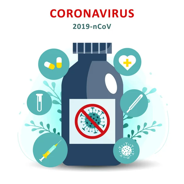 Vettore illustrazione coronavirus vaccino. Fine del nuovo virus corona. Medicina vaccinale 2019-ncov. Siringa per iniezione del virus Corona . — Vettoriale Stock