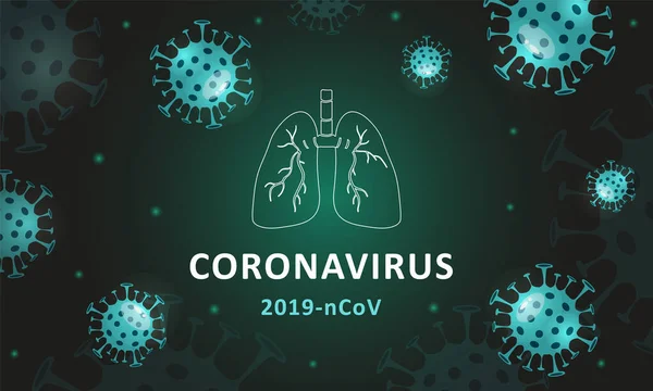 Romanzo Coronavirus 2019-nCoV. Malattia da virus Wuhan, infezione da virus. Banner web con cellule virus Corona. Stile lineare del contorno. Illustrazione vettoriale . — Vettoriale Stock