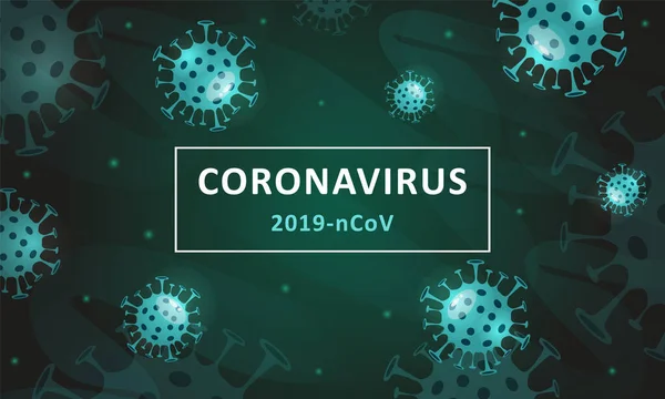 初のコロナウイルス2019-nCoV 。武漢ウイルス病、ウイルス感染症。コロナウイルスとのウェブバナー。線形アウトラインスタイル。ベクターイラスト. — ストックベクタ