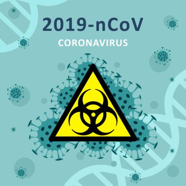Biyolojik tehlikeleri imzala. Koronavirüsü durdurun. Coronavirüs salgını. Coronavirus tehlikesi ve halk sağlığı risk hastalığı ve grip salgını. Tehlikeli hücrelerle salgın hastalık konsepti. Vektör çizimi.