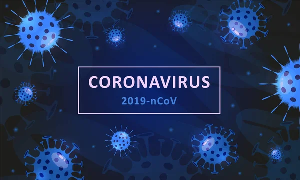 Romanzo Coronavirus 2019-nCoV. Malattia da virus Wuhan, infezione da virus. Banner web con cellule virus Corona. Stile lineare del contorno. Illustrazione vettoriale . — Vettoriale Stock