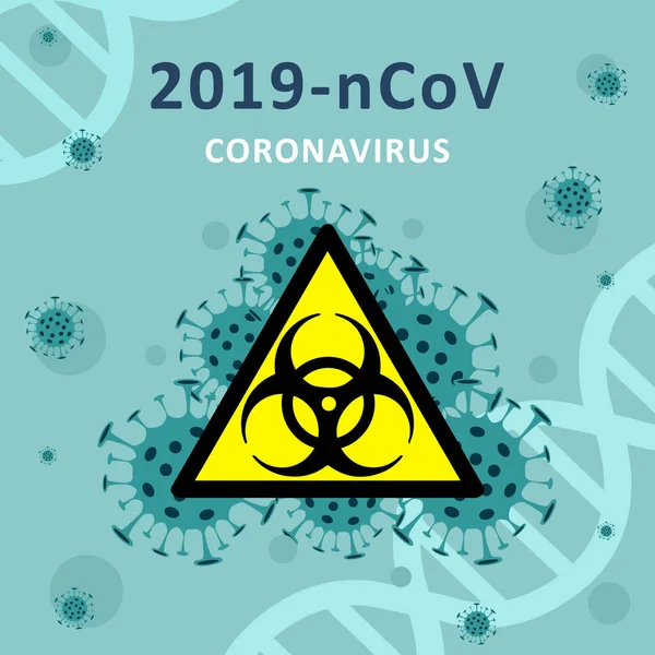 Tecken på biologiska faror. Stoppa coronavirus. Ett utbrott av Coronavirus. Fara för Coronavirus och folkhälsorisker och influensautbrott. Pandemiskt medicinskt koncept med farliga celler.Vektorillustration. — Stock vektor