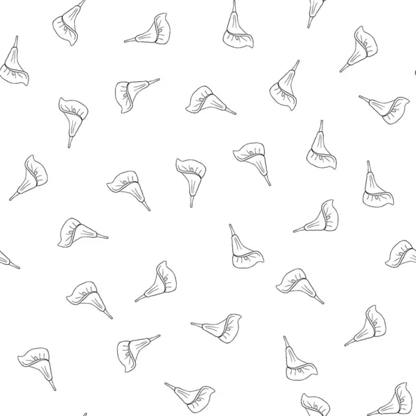 Seamless pattern of doodle flowers. Hand drawn jungle flower anthurium on a white background. Decorative vector exotic tropical element for invitations cards, textile, print and design. Stock Vector