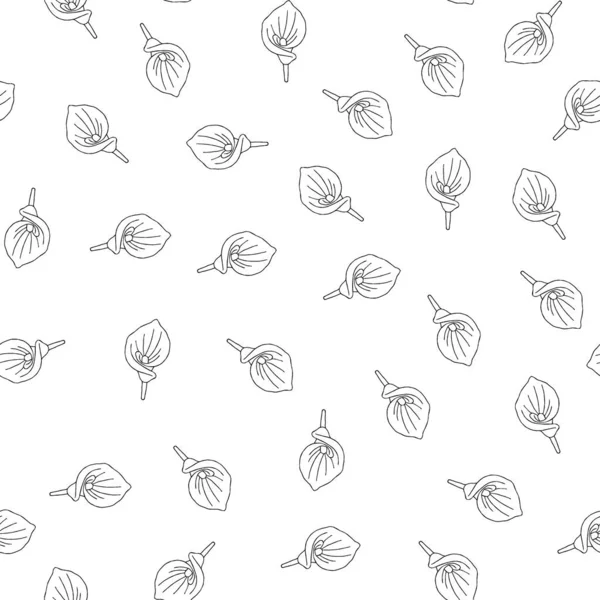 Seamless pattern of doodle flowers. Hand drawn jungle flower anthurium on a white background. Decorative vector exotic tropical element for invitations cards, textile, print and design. Royalty Free Stock Vectors
